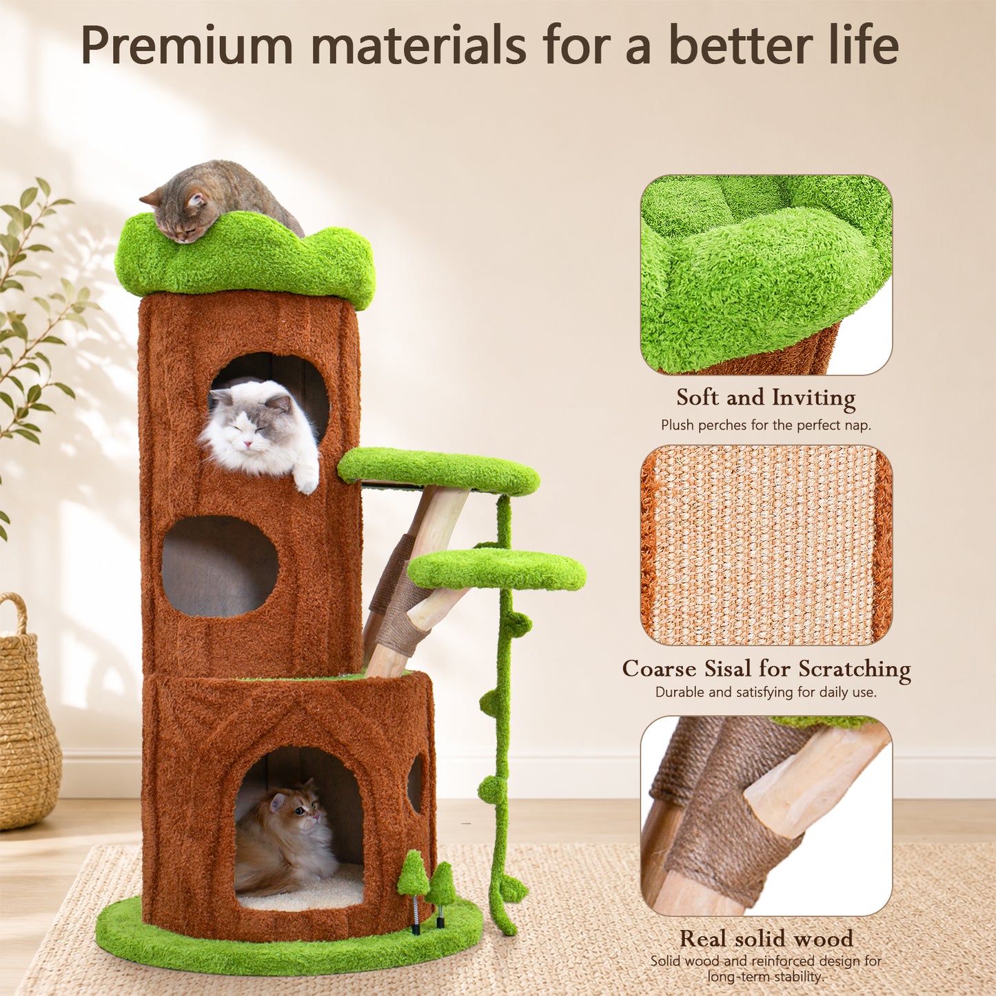 Xiamiao Magic Forest Max 51-Inch Solid Wood Cat Tree for Indoor Cats