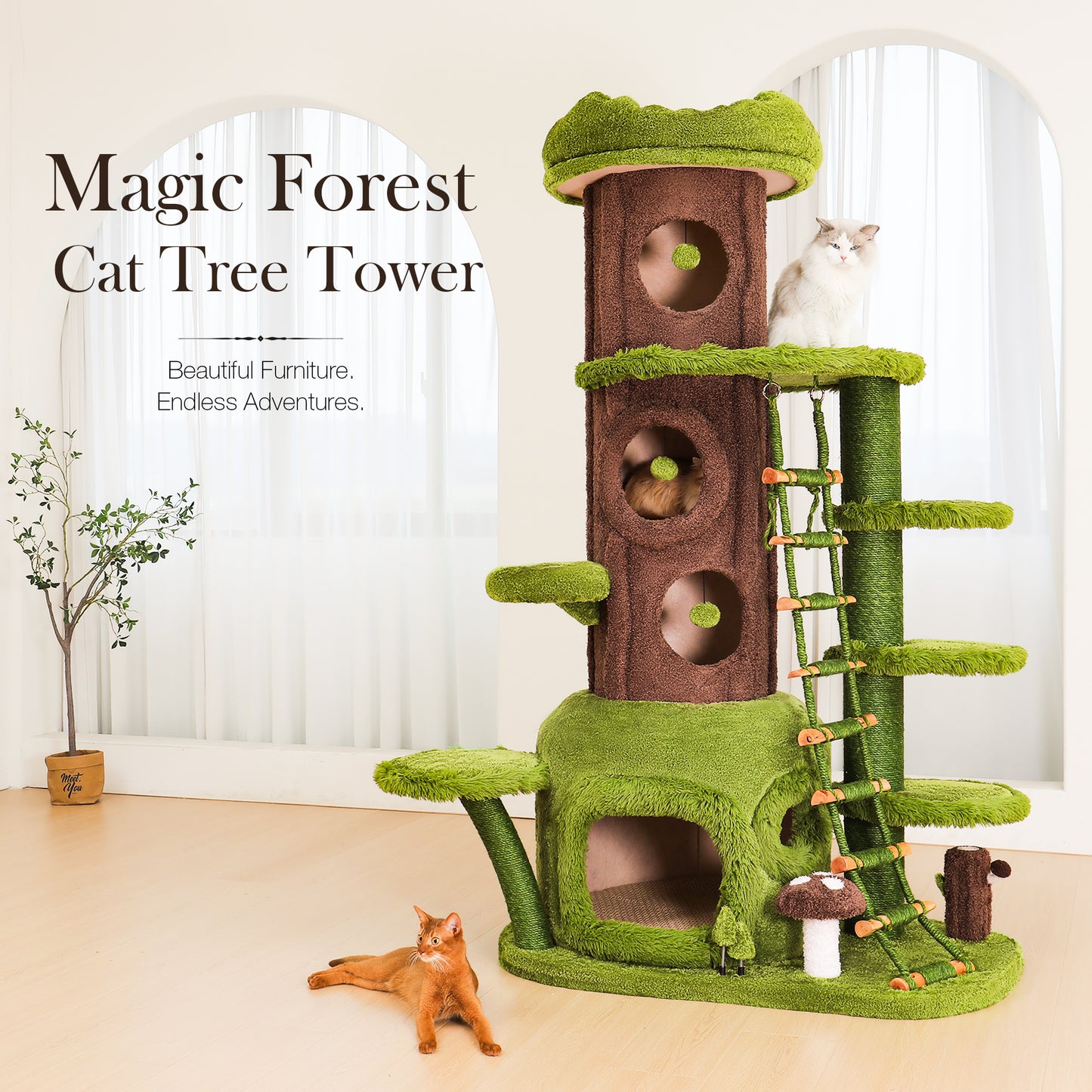 Xiamiaopets Magic Forest 80-Inch Cat Tree, XXL Cat Condo for Indoor Cats