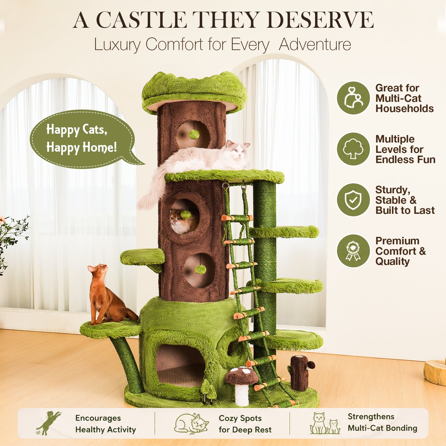 Xiamiaopets Magic Forest 80-Inch Cat Tree, XXL Cat Condo for Indoor Cats