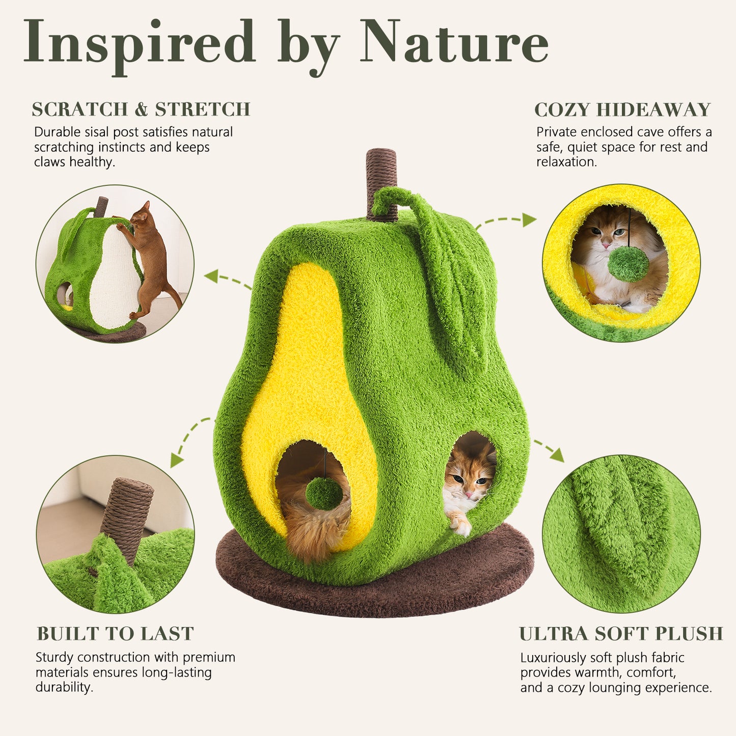 Xiamiao Avocado Cat Tree Tower for Indoor Cats, 30 in with Sisal Scratcher