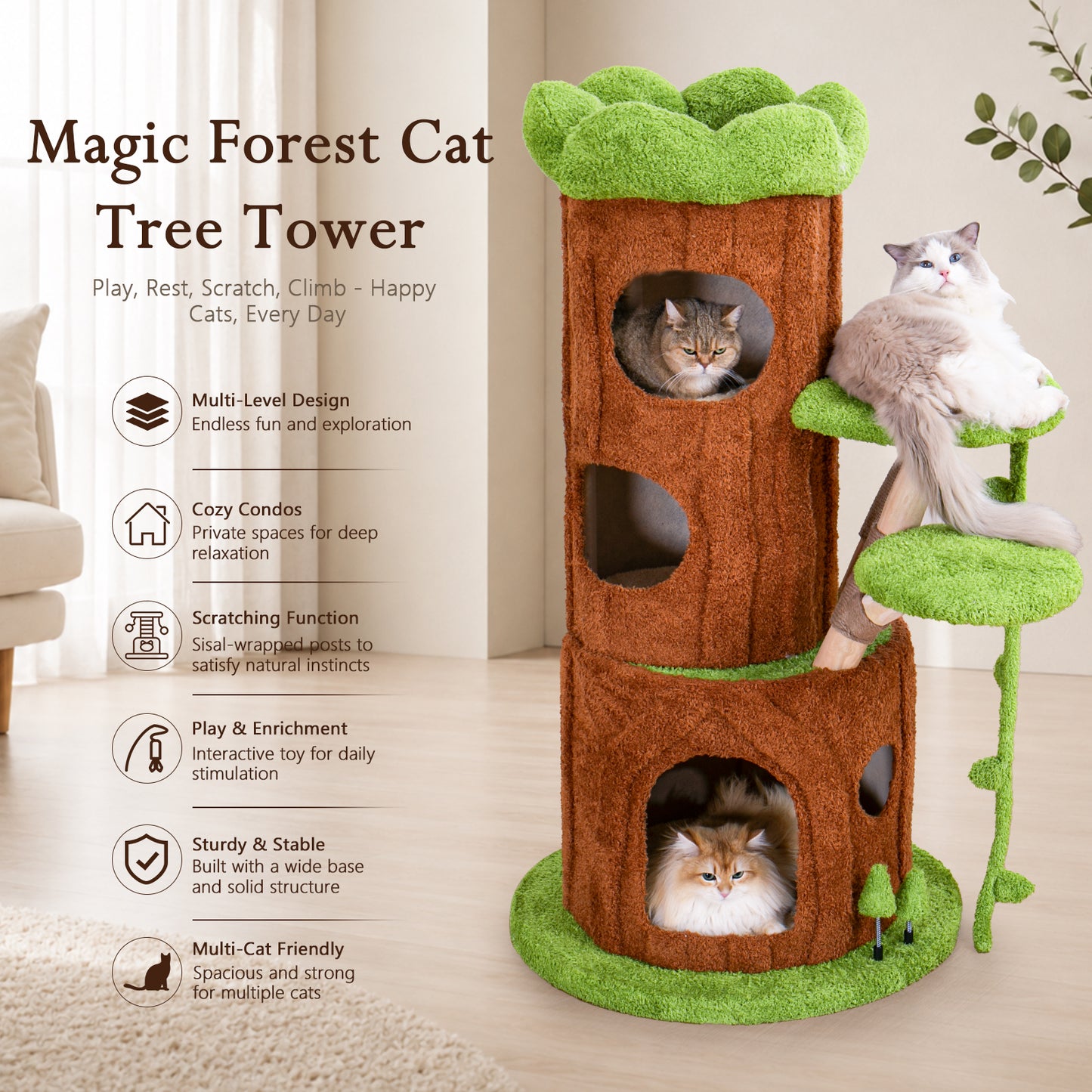 Xiamiao Magic Forest Max 51-Inch Solid Wood Cat Tree for Indoor Cats