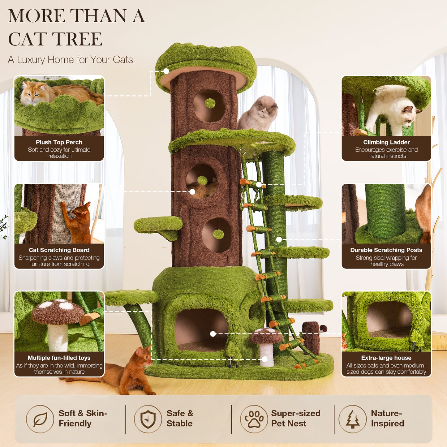 Xiamiaopets Magic Forest 80-Inch Cat Tree, XXL Cat Condo for Indoor Cats