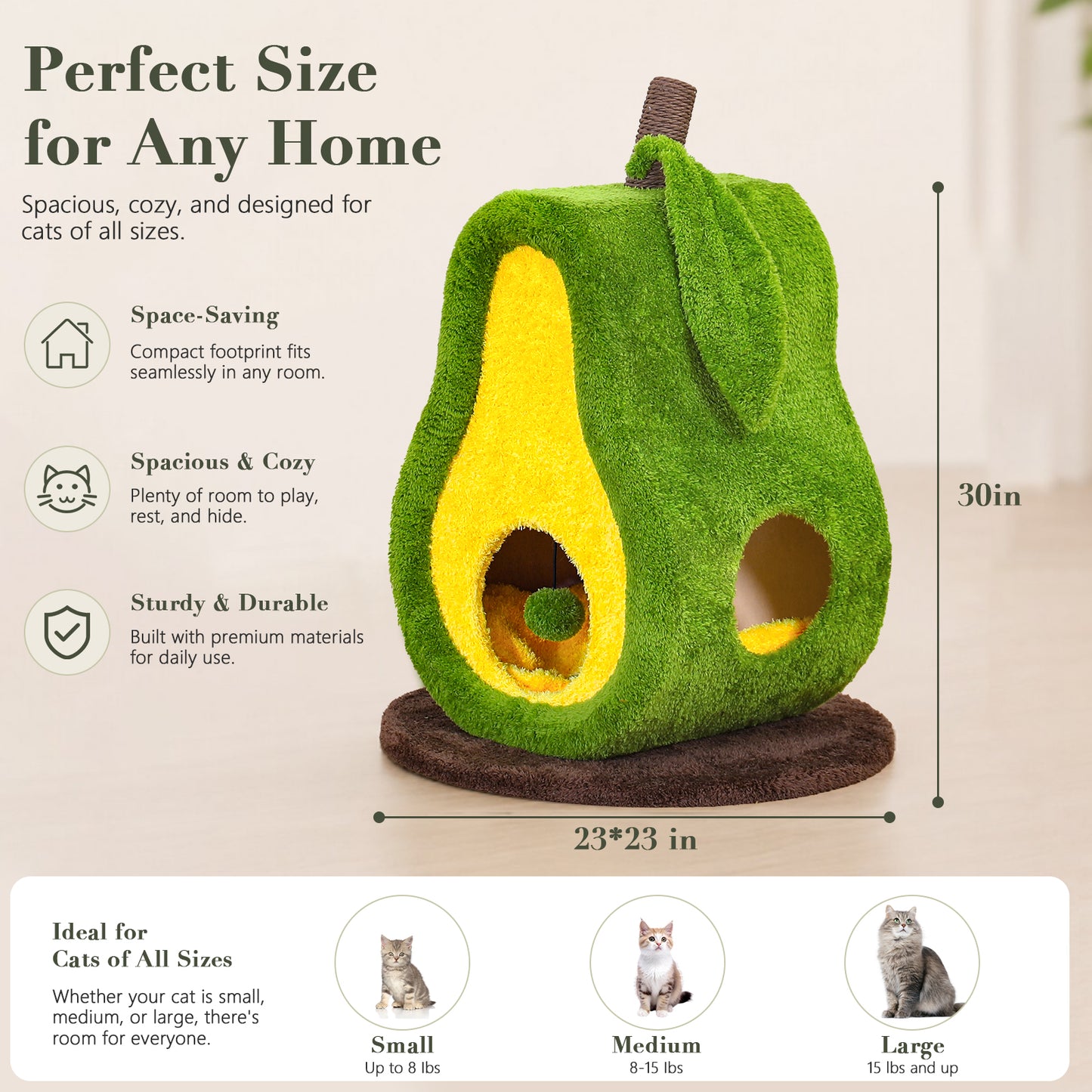 Xiamiao Avocado Cat Tree Tower for Indoor Cats, 30 in with Sisal Scratcher