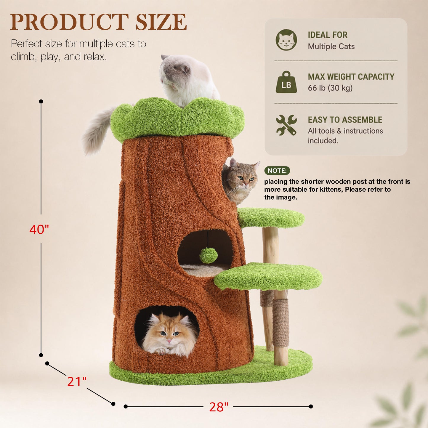 Xiamiao Magic Forest Pro 40 in Solid Wood Cat Tree for Indoor Cats