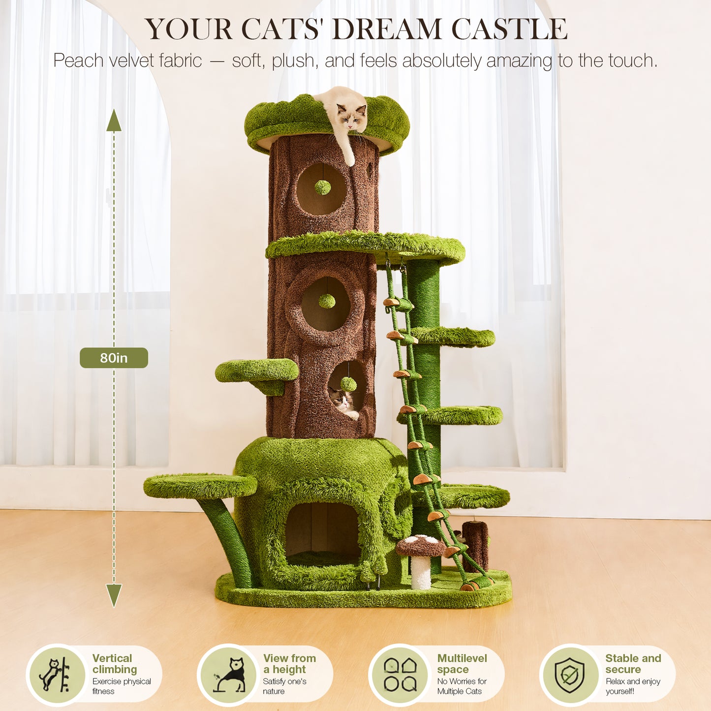 Xiamiaopets Magic Forest 80-Inch Cat Tree, XXL Cat Condo for Indoor Cats