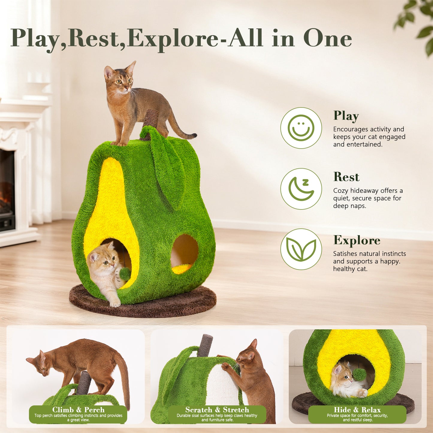 Xiamiao Avocado Cat Tree Tower for Indoor Cats, 30 in with Sisal Scratcher