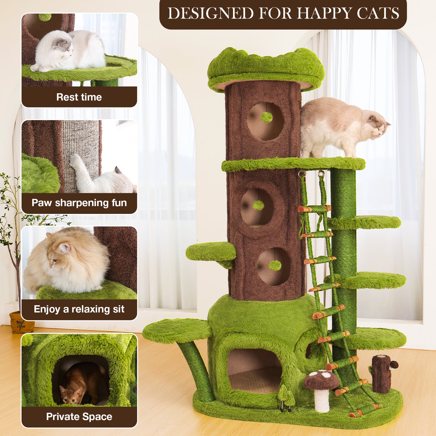 Xiamiaopets Magic Forest 80-Inch Cat Tree, XXL Cat Condo for Indoor Cats